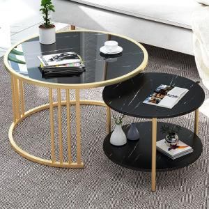 Modern Style Coffee Table with High Gloss Waterproof Gold Metal Frame