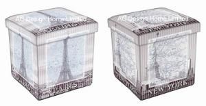 Eiffel Tower Design Square Cube PU Leather and Wooden Folding Storage Seat Ottoman Stool