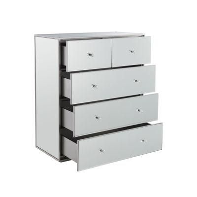Top Quality 5 Drawers Silver Dresser Mirrored Furniture Cabinet