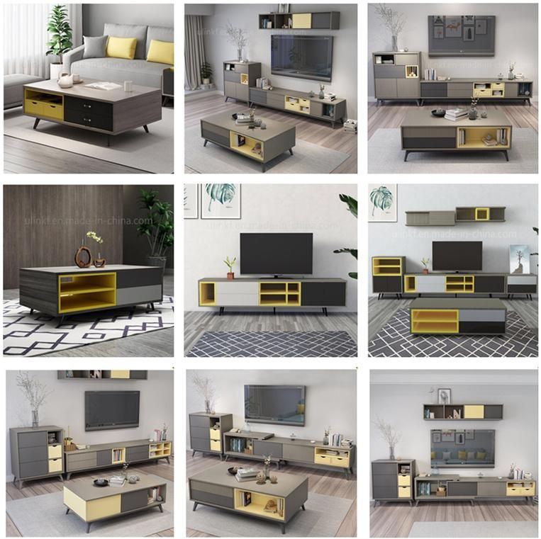 Wholesale Market Livingroom Furniture Drawer Storage Design TV Stand Cabinet Wooden Set Coffee Table