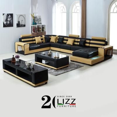 Luxury Home Living Room Genuine Leather U Shape Sectional Sofa