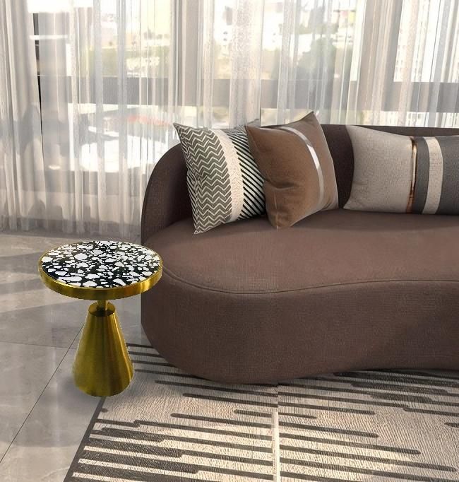2 Piece Metal Round Tables with Marble Top for Living Room Furniture
