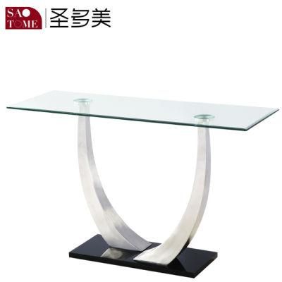 Top 8mm Transparent Glass Middle Stainless Steel Bottom High Gloss Black MDF 25mm Coffee Table