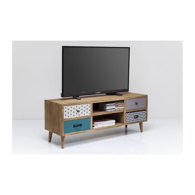 Patterns Spliced Together New Style Wooden TV Stand with Round Legs