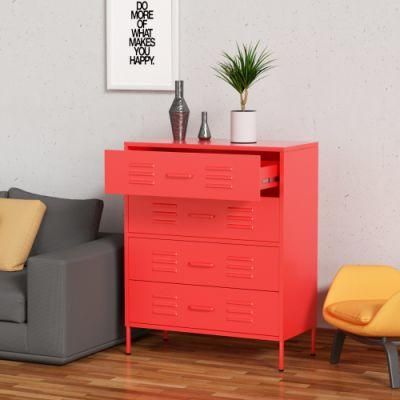 4 Drawers Chest Cupboard Metal Steel Side Storage Drawer Cabinet for Living Room Bedroom