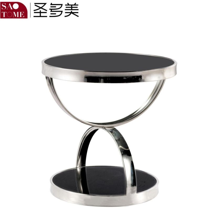 Round Base and Black Round Glass Side Table