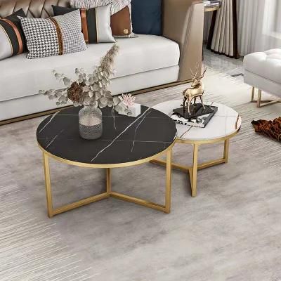 Easy Assemble Round End Table Bent Black with MDF and Gold Metal