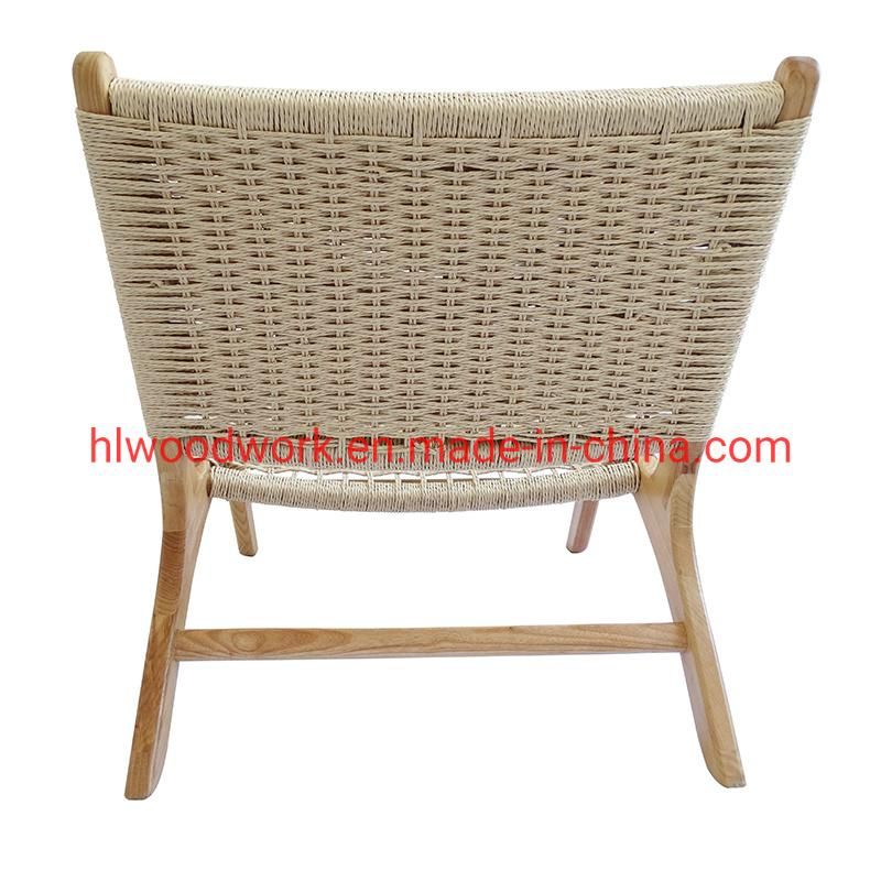 Saddle Chair Ash Wood Frame Natural Color with Woven Fabric Rope Without Arm Leisure Chair Garden Chair Outdoor Furniture