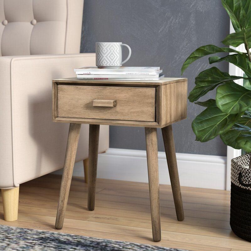 Oak Finish Home Furniture Set Wooden Accent Small Side Tables Coffee Tables with 1 Drawer