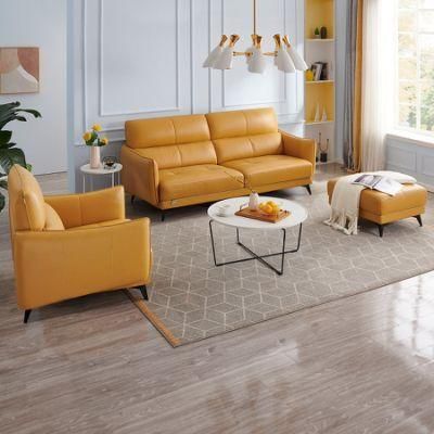 102590 Cowhide Genuine Modern 2 Seater Modern Yellow Leather Sofa Set