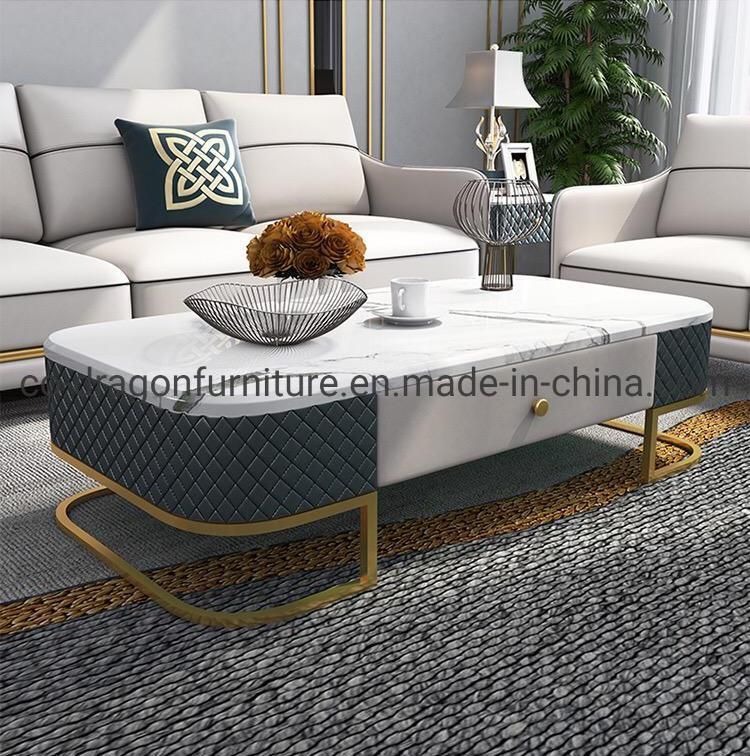 Luxury Living Room Furniture Steel Coffee Table with Marble Top