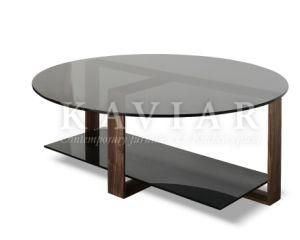 Modern Solid Oak Frame Coffee Table with Smoked Grey Glass Top (TC115)