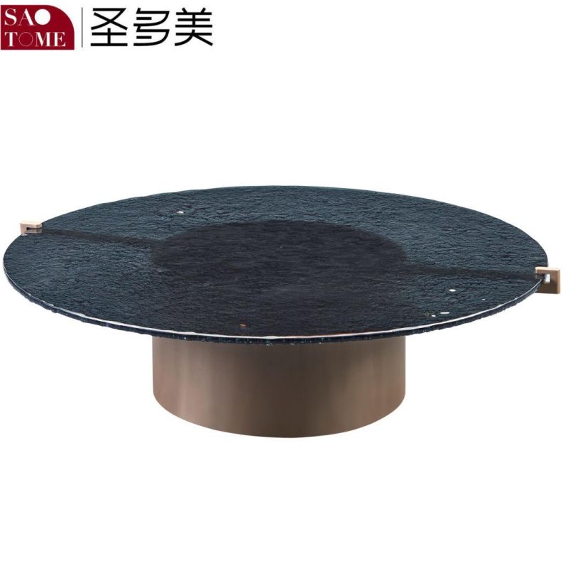 Large Round Table with Melted Glass Surface and Metal Bottom for Hotel Living Room Furniture