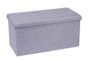 Knobby Large Linen Folding Footrest Storage Ottoman Organizer Stool Box Bench for Saving Space