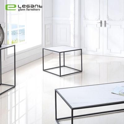 Modern Square Glass Ceramic Top Side Table for Office