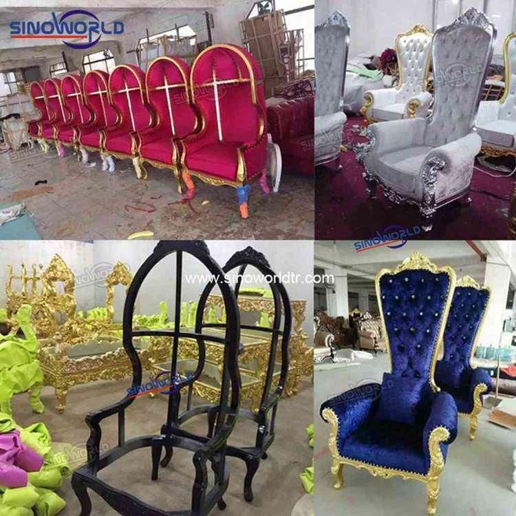 Hotel Royal King Wooden Queen Antique Classical Wedding King Throne Chair for Sale