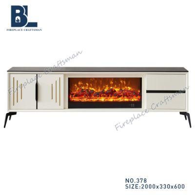 Hot Sale Modern White Entertainment Center TV Stand with Wood Burning Heater Pellet Stove and Cabinet