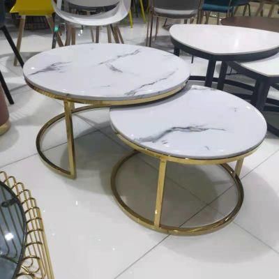 Round Coffee Table Sets Living Room Stainless Steel Furniture Marble Side Table
