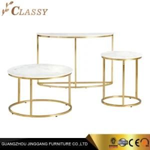Modern Round Marble Coffee Table Side Table with Golden Metal Base