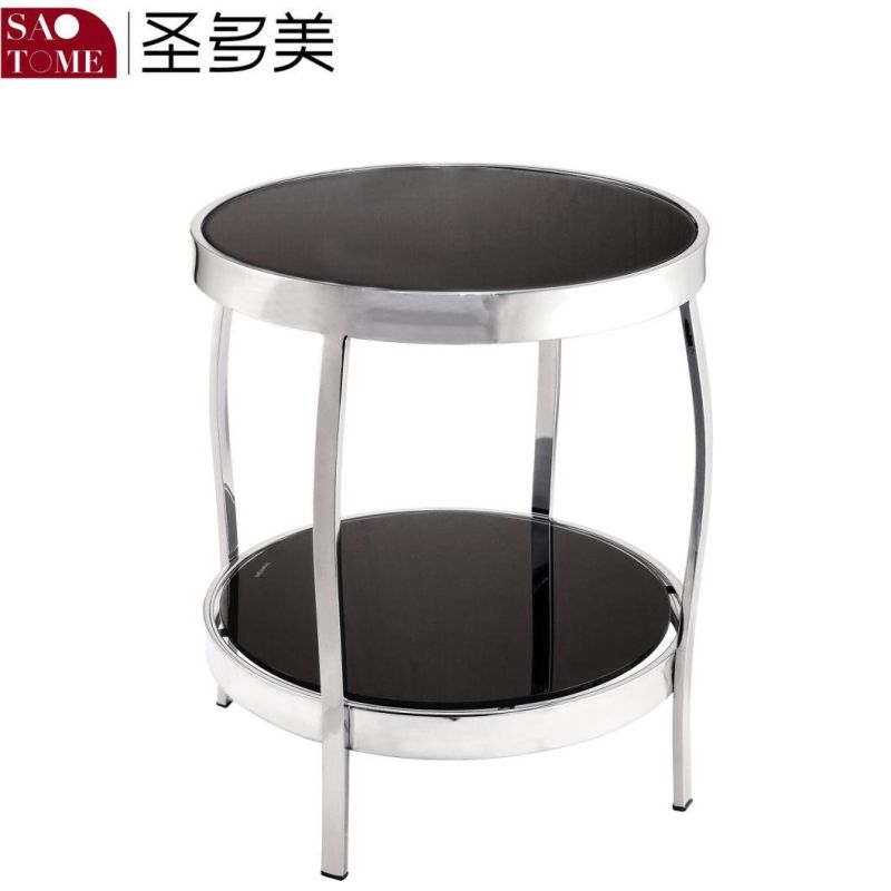 Modern Hotel Living Room Furniture Exquisite Black Glass Round End Table