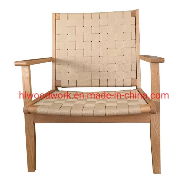 Saddle Chair Fabric Strip Woven with Arm, Leisure Chair Sofa Armchair Coffee Shop Armchair Sofa Chair Outdoor Sofa Brown Ashwood Frame with Natural Rope