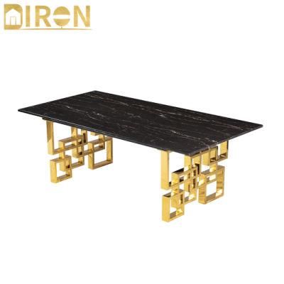 Wholesale Custom Modern Living Room Gold Stainless Steel Marble Coffee Table