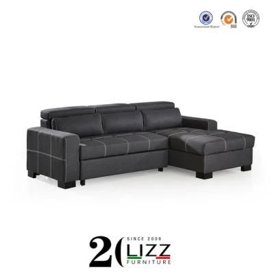 Hotel Furniture L Shape Leisure Genuine Leather Sectional Corner Sofa Bed