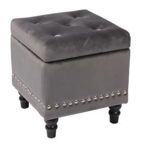 Knobby Grey Storage Chair Velvet Footrest Ottoman Box