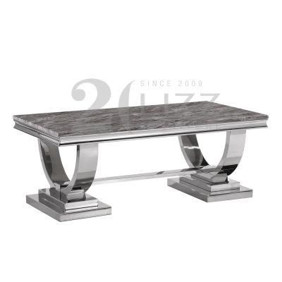 China Wholesale Home Living Room Furniture Modern Design Stainless Steel Marble Glass Top Coffee Table
