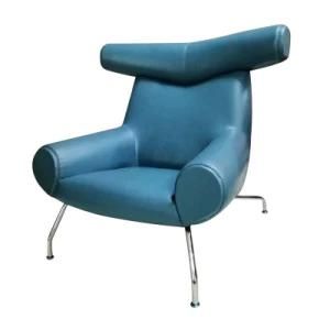 Modern New Fashion Design Ox Chair Leisure Style Hotel Living Room Single Sofa Chair Soft European Leather Lounge Chair