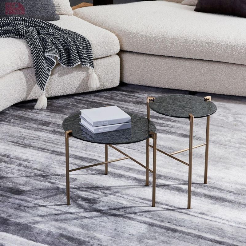 Modern Living Room Furniture Fused Glass Brushed Stainless Steel Side Table