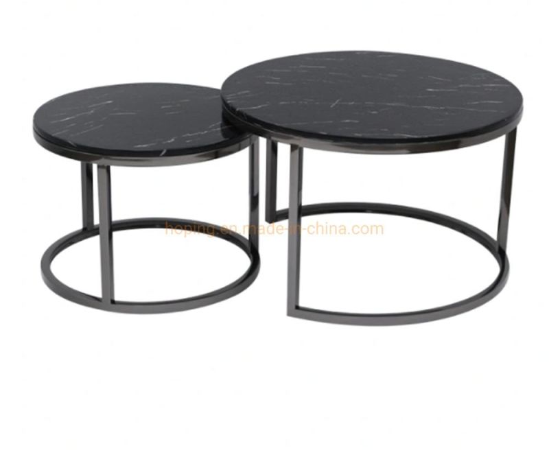 Modern Stainless Steel Metal Coffee Table Set Italian Round White Marble Top Hotel Center Table