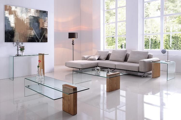 Home Furniture 12mm Clear Bent Glass MDF Side Coffee Table