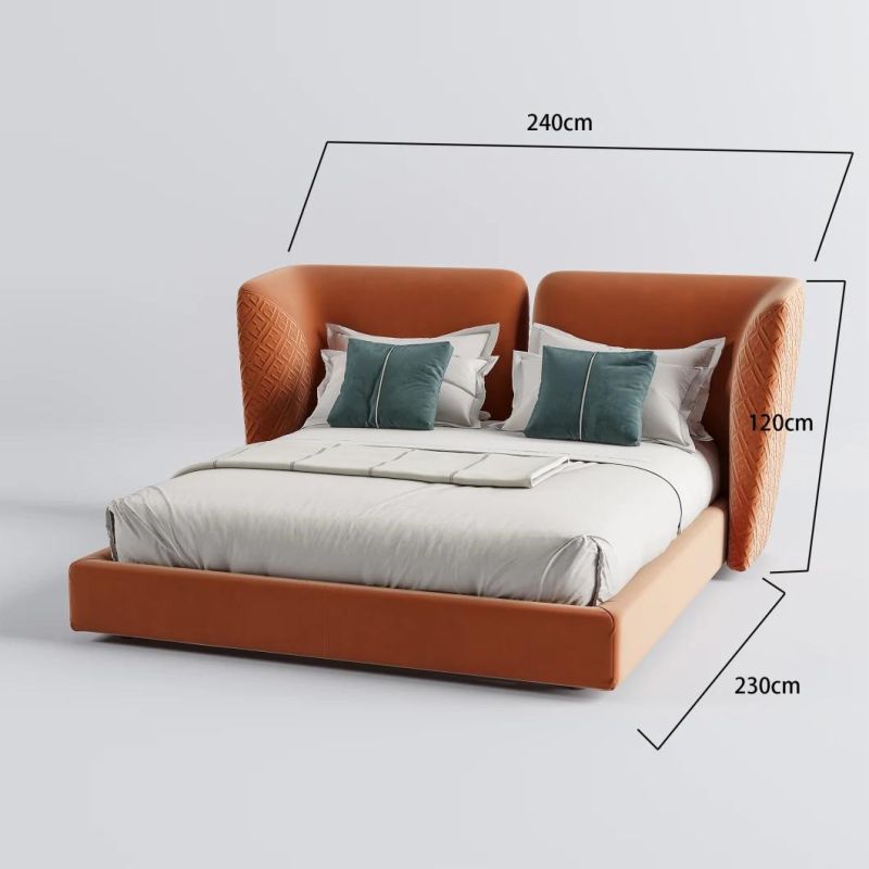 High Quality Modern Special Headboard Design Home Furniture European Bedroom Velvet Fabric Bed