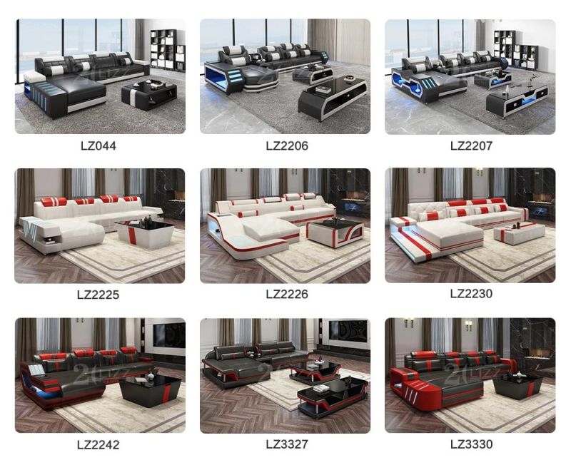 Germany Big Living Room Genuie Leather Leisure Home LED Sofa Furniture Set