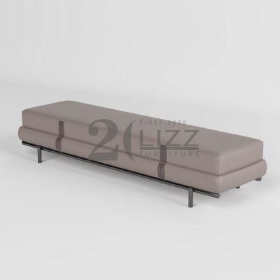 Hot Selling Nordic Modern Simple Design Home Wood Furniture Italian PU Leather Stainless Foot Stool