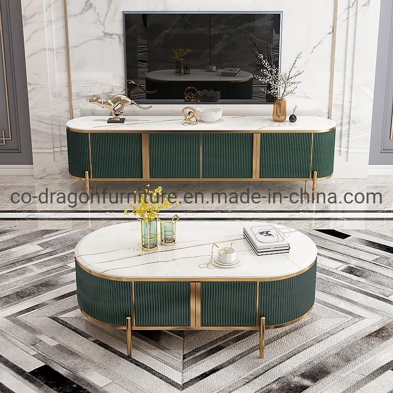 Modern Luxury Furniture Oval Wooden Coffee Table with Marble Top