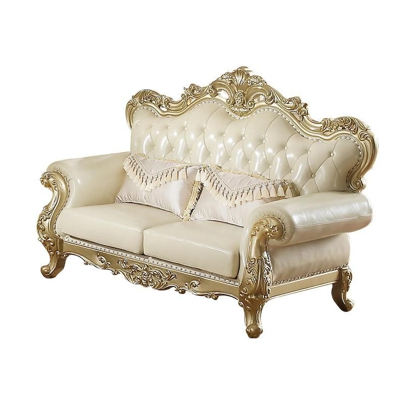 Wood Carved Classic Leather Sofa in Optional Sofas Seats and Couch Furniture Color