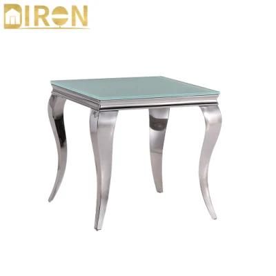 Modern Living Room Furniture Simple Popular Stainless Steel Frame Tempered Glass Top Side Table