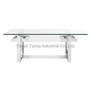 Contemporary Luxury Tea Table Silver Stainless Steel Glass Coffee Table
