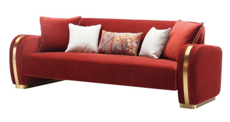 Zhida Home Furniture Factory Wholesale Luxury Design Villa Living Room Sofa Set Red Color Velvet Fabric Sectional Sofa for Hotel Lobby