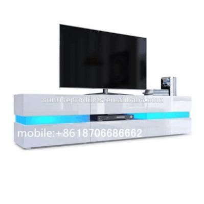 LED RGB Light White High Glossy Melamine MDF TV Stands
