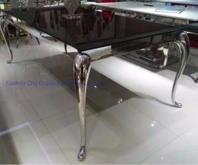 Classic 4 Legs Simple Antique Metal Black Glass Dining Table for Home Funriture