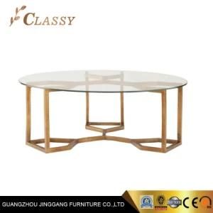Round Glass Coffee Table in Golden Metal Base for Living Room Furniture