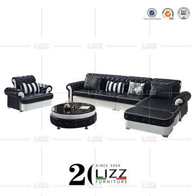 Modern Luxury Home Living Room Furniture Set Chesterfield Leather Tufted Sofawith Coffee Table &amp; TV Stand