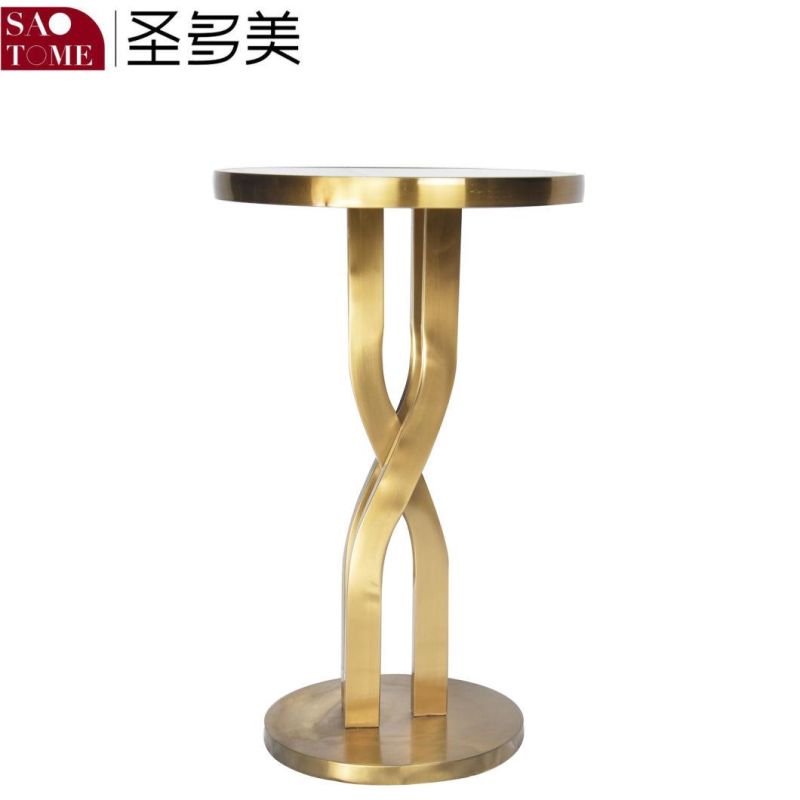 Modern New Style Stainless Steel Black Glass Round End Table in Living Room