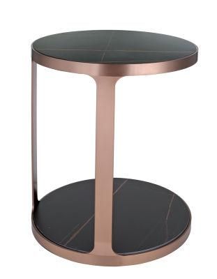 Round Brushed Gun Black Stainless Steel Side Tables for Furniture Living Room Sofa Sides with Rock Borad