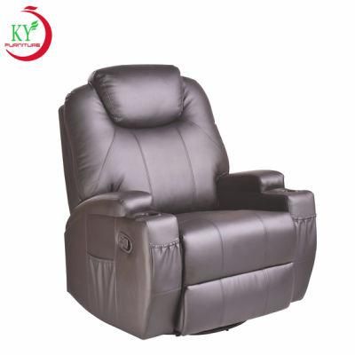 Jky Furniture Rock and Swivel Leather Manual Recliner Chair with Cup Holders for Living Room