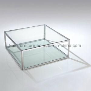Square Home Furniture Metal Stool Tea Table with Glass