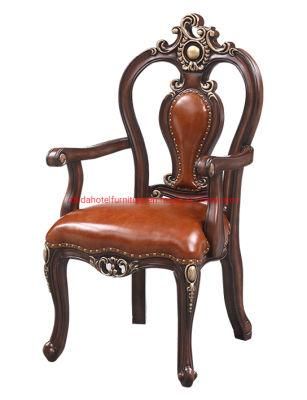 Hotel Lobby Antique Classic Wooden Leather Carved Living Room Chair